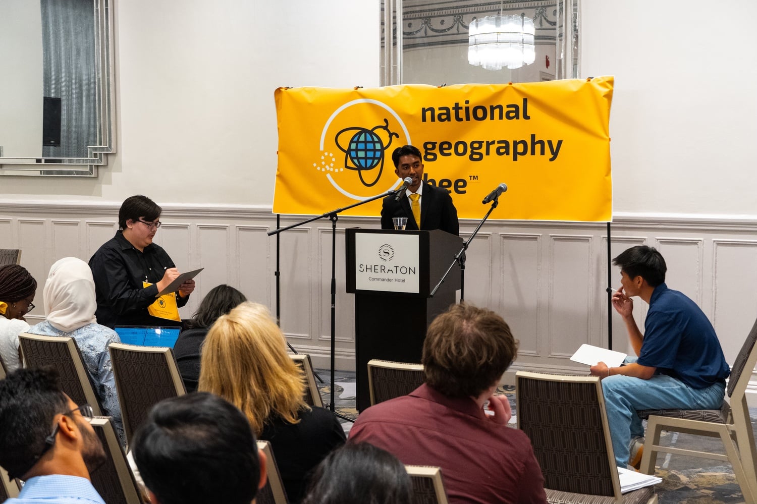 Thirty-eight high school finalists
						competed in the inaugural National Geography Bee in Cambridge last month.